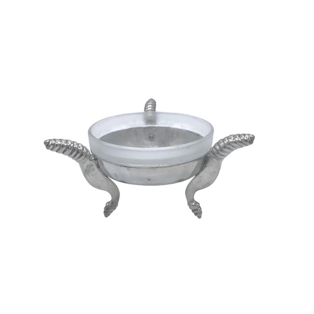 VTG Solid Heavy Cast Pewter Caviar Butter Server Dish Bee Hive/Sea Monster Feet